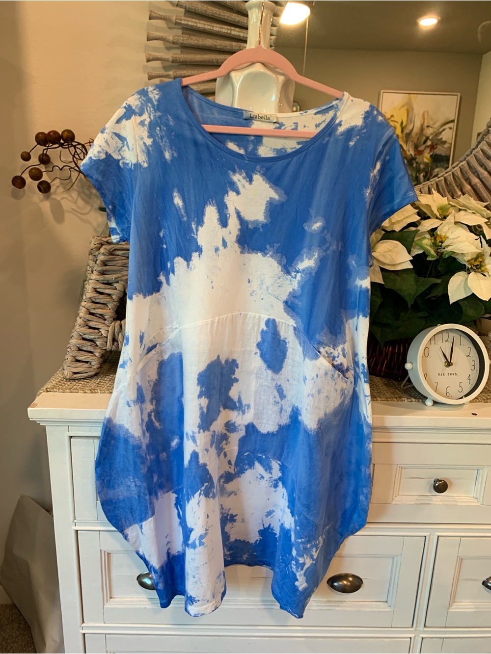 Linen Blue & White Tie-Dye Midi Dress - Picture 7 of 8